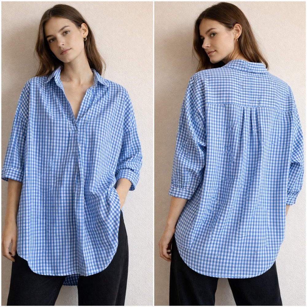 French Connection Cotton Oversized High-Low Checkered Shirt